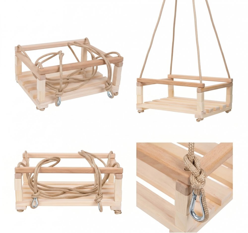 Klemys Collection Leagan mare din lemn pentru copii Natur 40x30 cm cu franghii reglabilebara de protectieutilizare interiorexterior