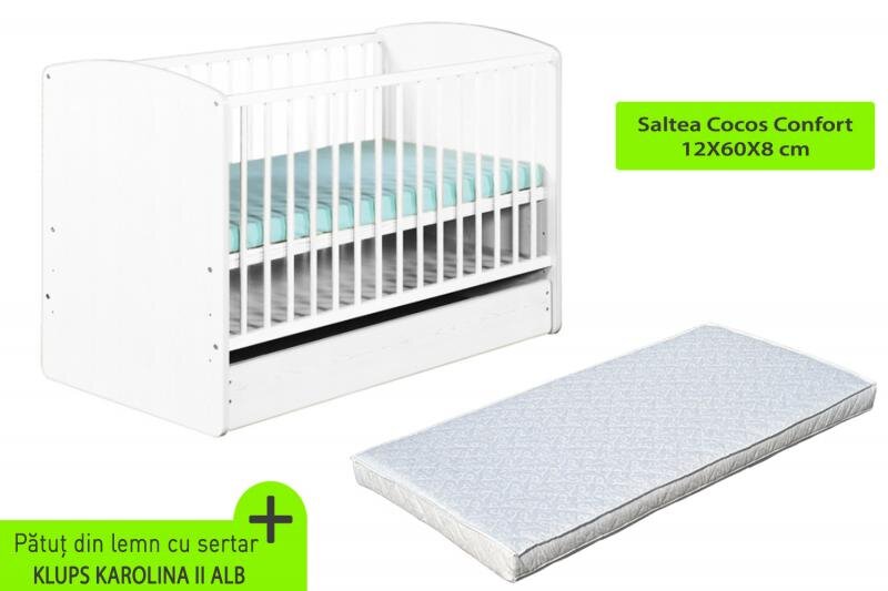 Klups Patut cu sertar Karolina II Alb + Saltea 8