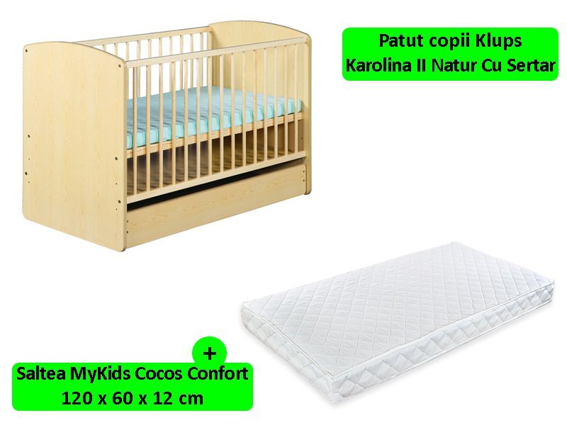 Klups Patut Cu Sertar Karolina II Natur + Saltea 12