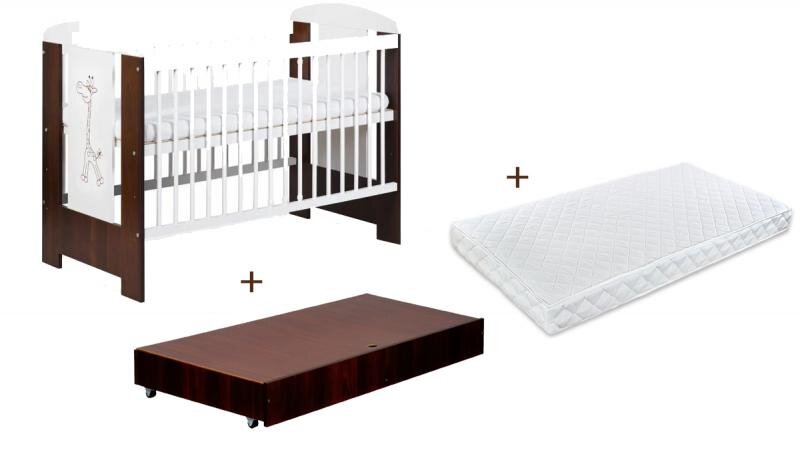 Klups Patut cu sertar Little Giraffe Wenge + Saltea 8 Confort II
