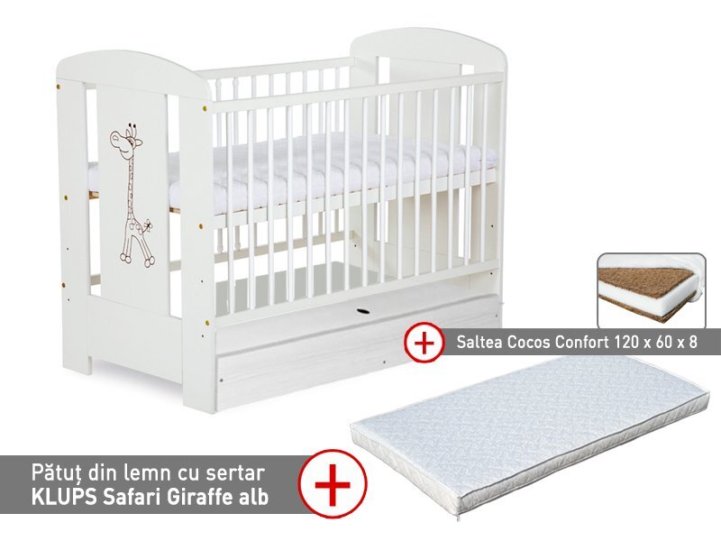 Klups Patut cu sertar Safari Giraffe Alb + Saltea 8