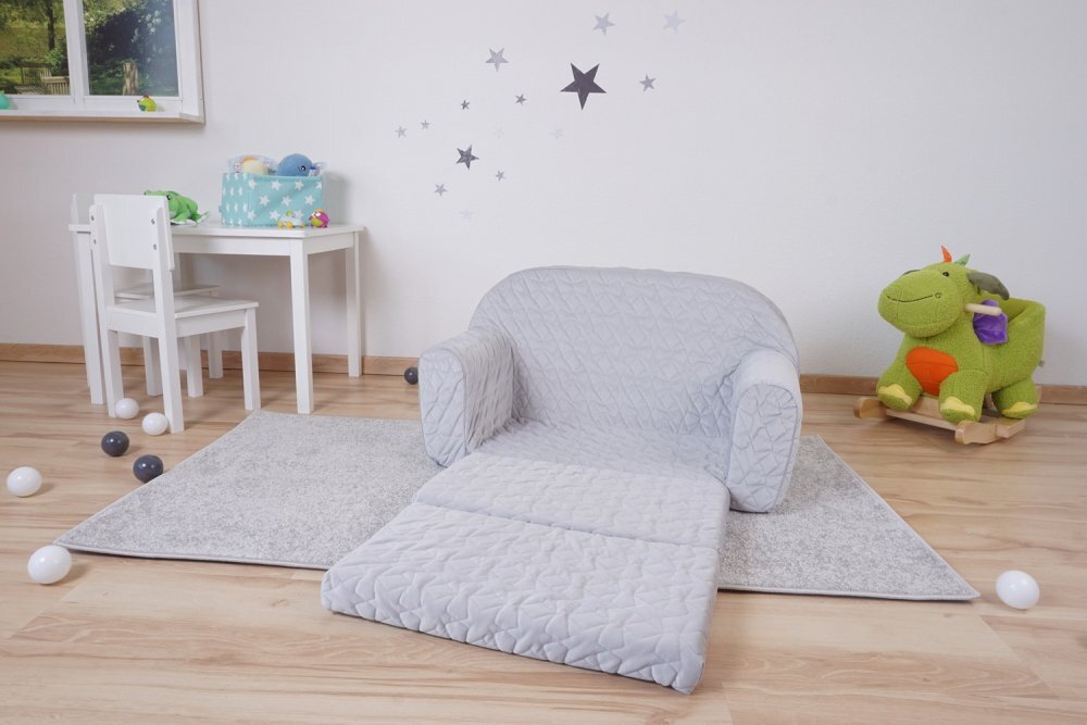 KNORR TOYS Canapea extensibila pentru copii Cosy Geo Grey matlasata umplutura din spuma moale husa bumbac 100 detasabila si lavabila 77 x 34 x 42 cm 9 luni+
