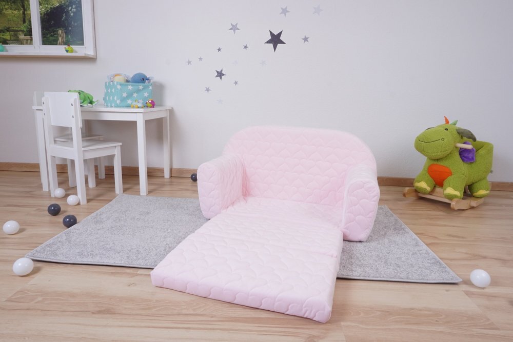 KNORR TOYS Canapea extensibila pentru copii Cosy Heart Rose matlasata umplutura din spuma moale husa bumbac 100 detasabila si lavabila 77 x 34 x 42 cm 9 luni+