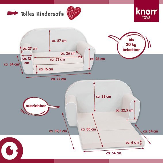 KNORR TOYS Canapea extensibila pentru copii Unicorn Roz umplutura din spuma moale husa bumbac 100 detasabila si lavabila 77 x 34 x 42 cm 9 luni+