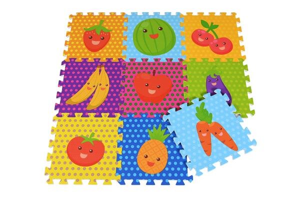 KNORR TOYS Covoras puzzle colorat Fructe 9 piese 30x30x1 cm din spuma moale Eva izolator si antiderapant 10 luni+