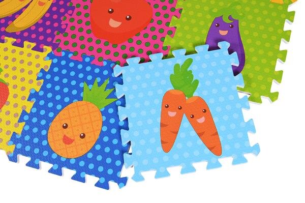 KNORR TOYS Covoras puzzle colorat Fructe 9 piese 30x30x1 cm din spuma moale Eva izolator si antiderapant 10 luni+