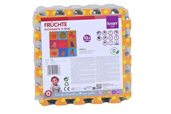 KNORR TOYS Covoras puzzle colorat Fructe 9 piese 30x30x1 cm din spuma moale Eva izolator si antiderapant 10 luni+