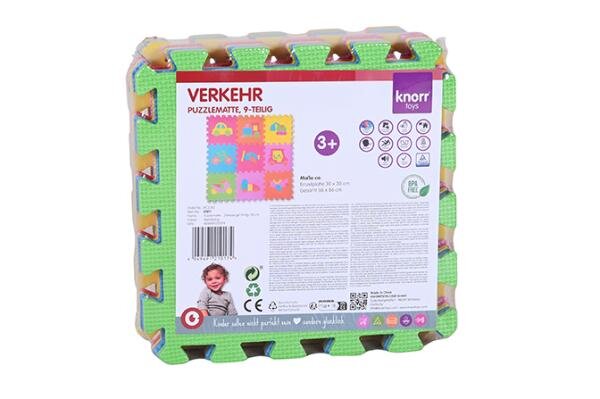 KNORR TOYS Covoras puzzle colorat Trafic 9 piese din spuma moale Eva 30x30x1 cm izolator si antiderapant 3 ani+