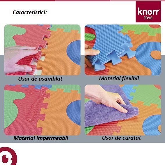 KNORR TOYS Covoras puzzle colorat Trafic 9 piese din spuma moale Eva 30x30x1 cm izolator si antiderapant 3 ani+