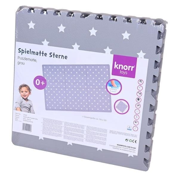 KNORR TOYS Covoras puzzle Stelute Gri 178x120 cm din spuma moale Eva cu 18 piese de margine suplimentare izolator si antiderapant 0 luni+