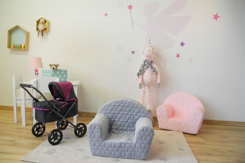 KNORR TOYS Fotoliu pentru copii Cosy Geo Grey matlasat umplutura din spuma moale husa bumbac 100 detasabila si lavabila 51 x 34 x 42 cm 9 luni+