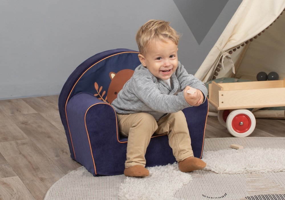 KNORR TOYS Fotoliu pentru copii Happy Bear umplutura din spuma moale husa bumbac 100 detasabila si lavabila 51 x 34 x 42 cm 9 luni+