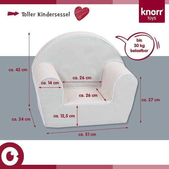 KNORR TOYS Fotoliu pentru copii Happy Bear umplutura din spuma moale husa bumbac 100 detasabila si lavabila 51 x 34 x 42 cm 9 luni+