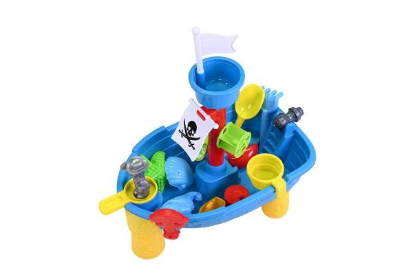 KNORR TOYS Masuta pliabila Vapor de joaca cu nisip si apa pentru copii include lopatica multiple forme pentru nisip 2 cadite pentru apa 51x315x5
