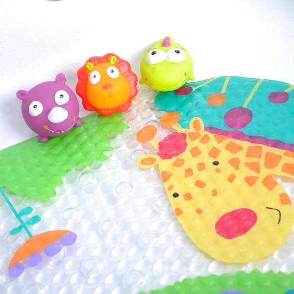 KNORR TOYS Set de baie 4 piese include covoras de baie din PVC 69x39 cm si 3 jucarii animalele junglei 6 luni+