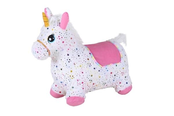 KNORR TOYS Unicorn gonflabil din plus pentru sarit Pink include pompa de aer husa moale detasabila din material textil 63x26x52 cm pana la 50 kg 12 luni