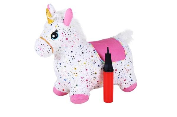 KNORR TOYS Unicorn gonflabil din plus pentru sarit Pink include pompa de aer husa moale detasabila din material textil 63x26x52 cm pana la 50 kg 12 luni