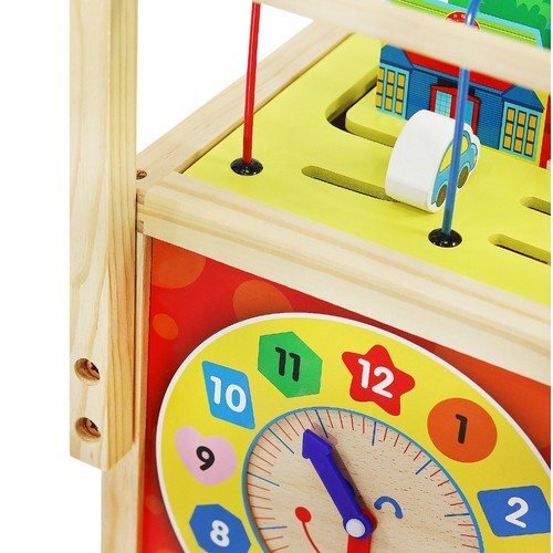 Kruzzel Antepremergator din lemn si Cub educativ 2-in-1 pentru copii cu multiple activitati educative cu abac labirint ceas