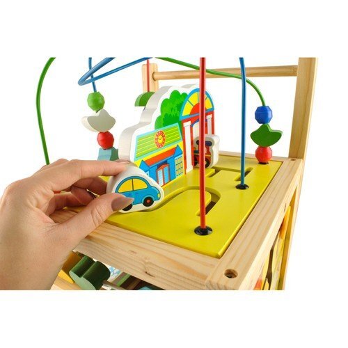 Kruzzel Antepremergator din lemn si Cub educativ 2-in-1 pentru copii cu multiple activitati educative cu abac labirint ceas