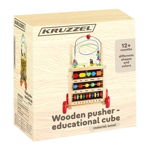 Kruzzel Antepremergator din lemn si Cub educativ 2-in-1 pentru copii cu multiple activitati educative cu abac labirint ceas