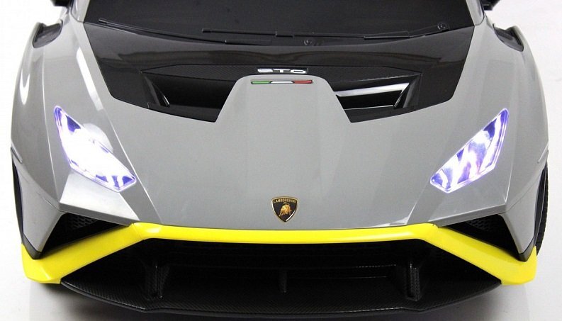 Lamborghini Masinuta electrica pentru copii cu licenta Huracan Silver Grey cu telecomanda parentala 2.4G motoare 2x39w acumulator 12V7Ahlumini ledmuzica centura de siguranta usi cu deschidere suspensii spate