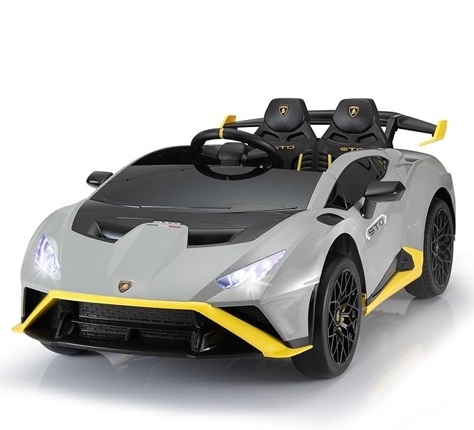 Lamborghini Masinuta electrica pentru copii cu licenta Huracan Silver Grey cu telecomanda parentala 2.4G motoare 2x39w acumulator 12V7Ahlumini ledmuzica centura de siguranta usi cu deschidere suspensii spate