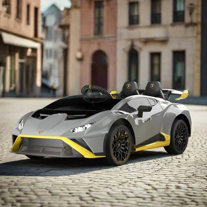 Lamborghini Masinuta electrica pentru copii cu licenta Huracan Silver Grey cu telecomanda parentala 2.4G motoare 2x39w acumulator 12V7Ahlumini ledmuzica centura de siguranta usi cu deschidere suspensii spate