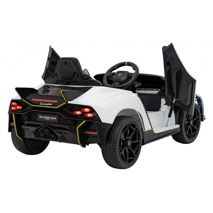 Lamborghini Masinuta electrica pentru copii Invencible alb 140W cu telecomanda sunete lumini panou audio scaun piele si roti din spuma Eva