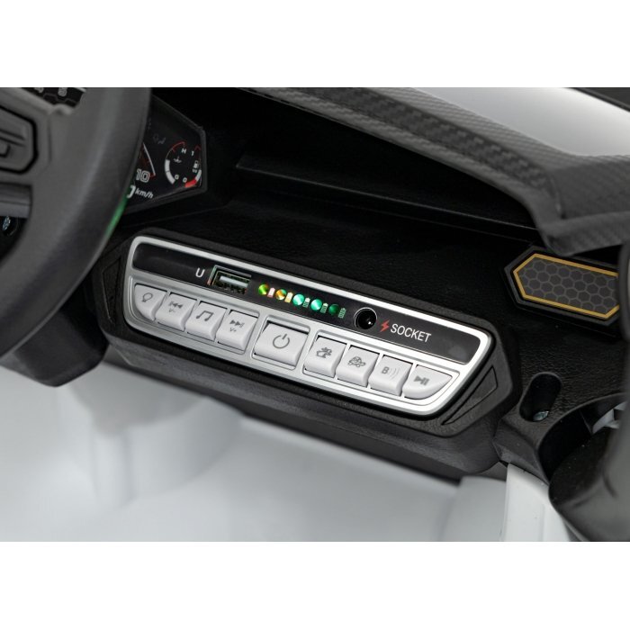Lamborghini Masinuta electrica pentru copii Invencible alb 140W cu telecomanda sunete lumini panou audio scaun piele si roti din spuma Eva