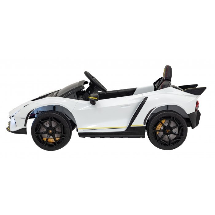 Lamborghini Masinuta electrica pentru copii Invencible alb 140W cu telecomanda sunete lumini panou audio scaun piele si roti din spuma Eva