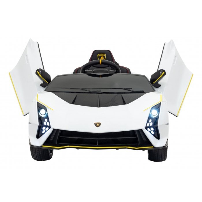 Lamborghini Masinuta electrica pentru copii Invencible alb 140W cu telecomanda sunete lumini panou audio scaun piele si roti din spuma Eva