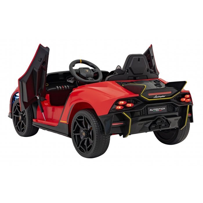 Lamborghini Masinuta electrica pentru copii Invencible rosu 140W cu telecomanda sunete lumini panou audio scaun piele si roti din spuma Eva