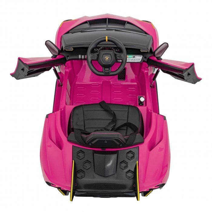 Lamborghini Masinuta electrica pentru copii Invencible roz 140W cu telecomanda sunete lumini panou audio scaun piele si roti din spuma Eva