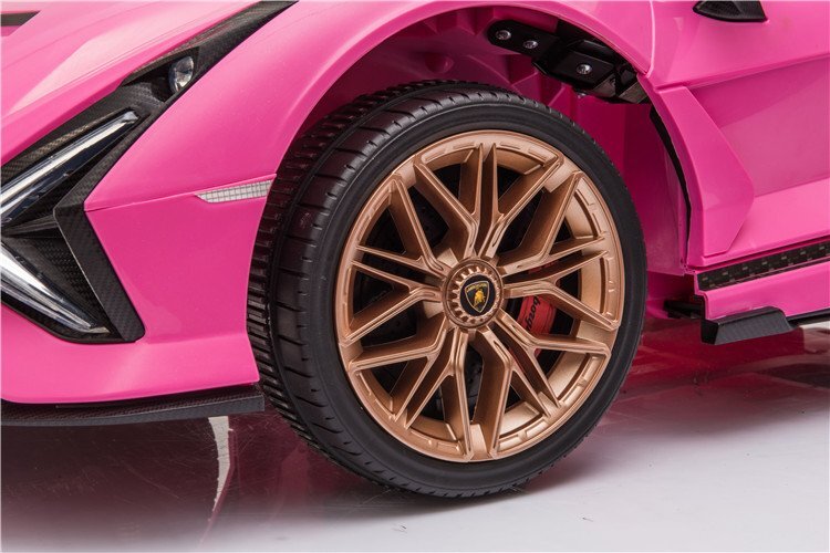 Lamborghini Masinuta electrica pentru copii Nichiduta Sian roz 70W cu scaun din piele slow start faruri si lumini led unitate audio cu display si mufa Mp3 si Usb