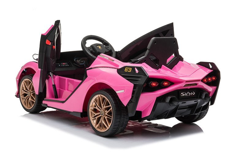 Lamborghini Masinuta electrica pentru copii Nichiduta Sian roz 70W cu scaun din piele slow start faruri si lumini led unitate audio cu display si mufa Mp3 si Usb