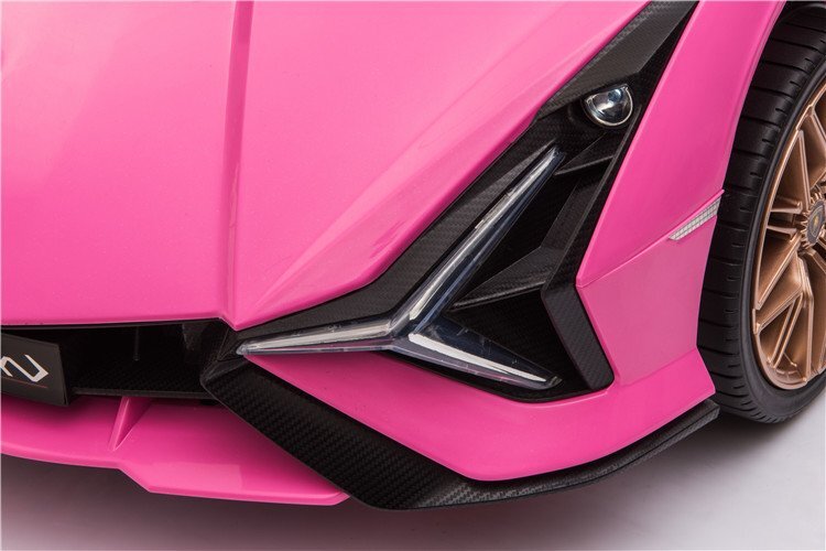 Lamborghini Masinuta electrica pentru copii Nichiduta Sian roz 70W cu scaun din piele slow start faruri si lumini led unitate audio cu display si mufa Mp3 si Usb