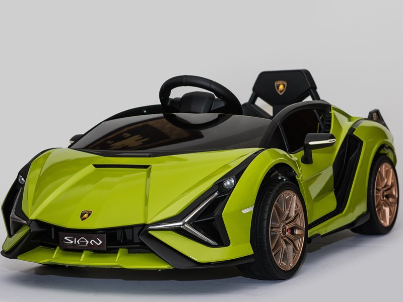 Lamborghini Masinuta electrica pentru copii Nichiduta Sian verde 70W cu scaun din piele slow start faruri si lumini led unitate audio cu display si mufa Mp3 si Usb