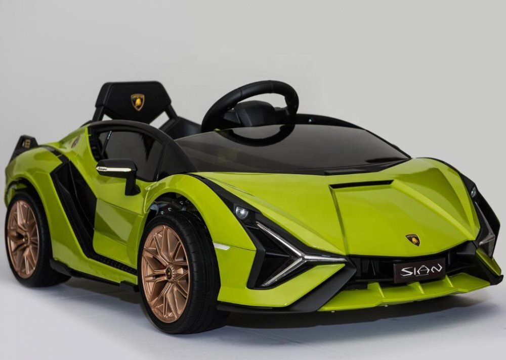 Lamborghini Masinuta electrica pentru copii Nichiduta Sian verde 70W cu scaun din piele slow start faruri si lumini led unitate audio cu display si mufa Mp3 si Usb