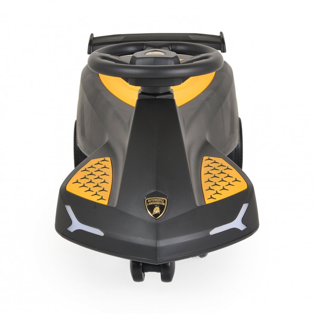 Lamborghini PlasmaCar fara pedale Black cu muzica si roti luminoase potrivita copiilor de la 3 ani greutate maxima suportata 110kg spatiu de depozitare sub scaun