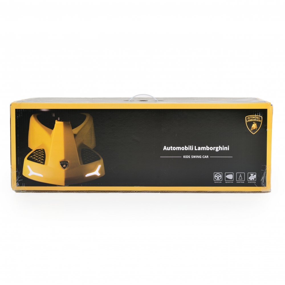 Lamborghini PlasmaCar fara pedale Yellow cu muzica si roti luminoase potrivita copiilor de la 3 ani greutate maxima suportata 110kg spatiu de depozitare sub scaun