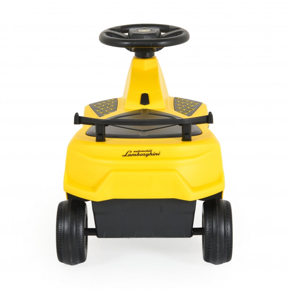 Lamborghini PlasmaCar fara pedale Yellow cu muzica si roti luminoase potrivita copiilor de la 3 ani greutate maxima suportata 110kg spatiu de depozitare sub scaun