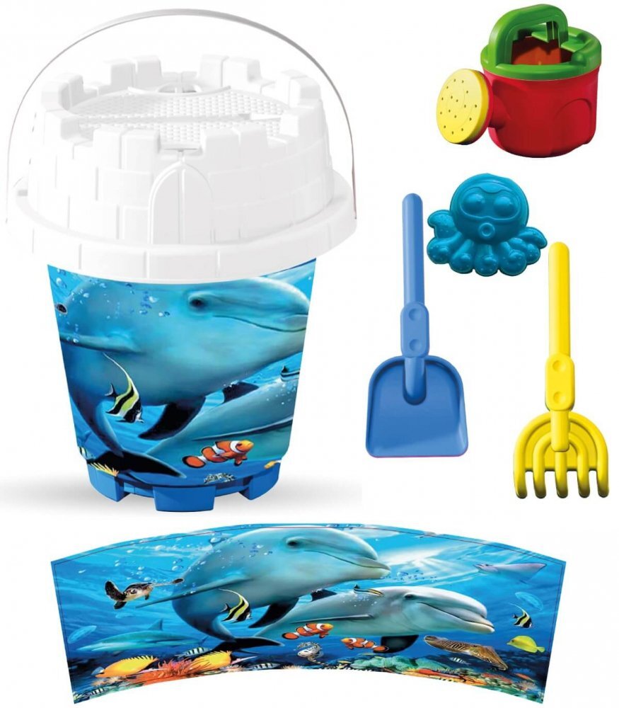 LEA TRADE Set cu galeata si accesorii pentru nisip si plaja 15 x 19 cm