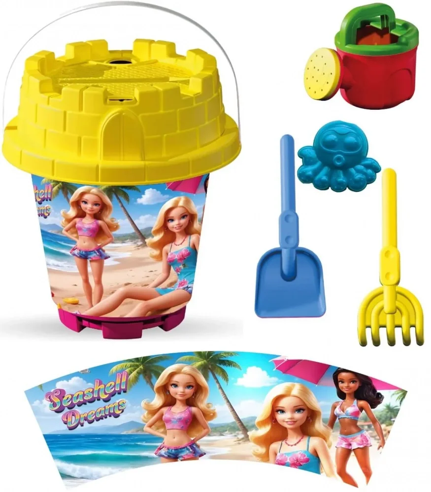 LEA TRADE Set cu galeata si accesorii pentru nisip si plaja 15 x 19 cm