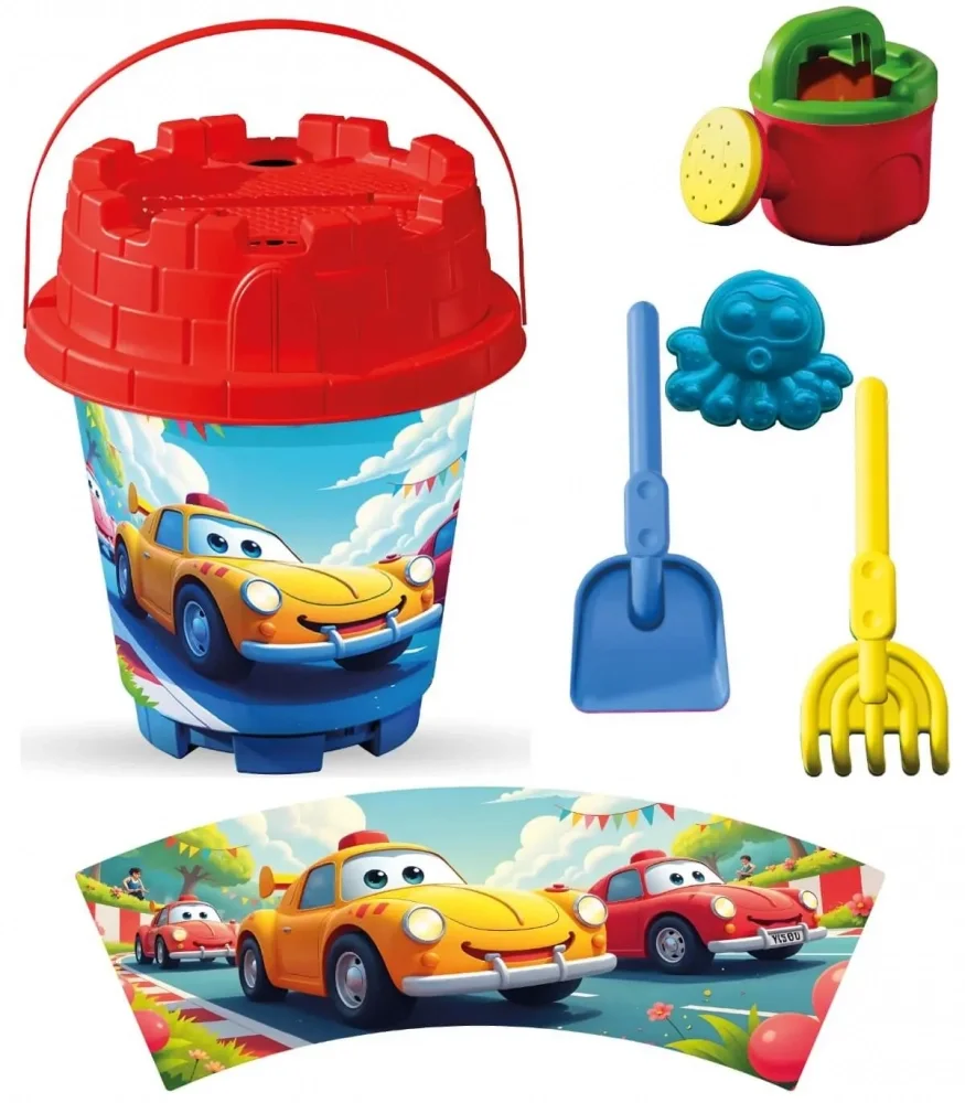 LEA TRADE Set cu galeata si accesorii pentru nisip si plaja 15 x 19 cm