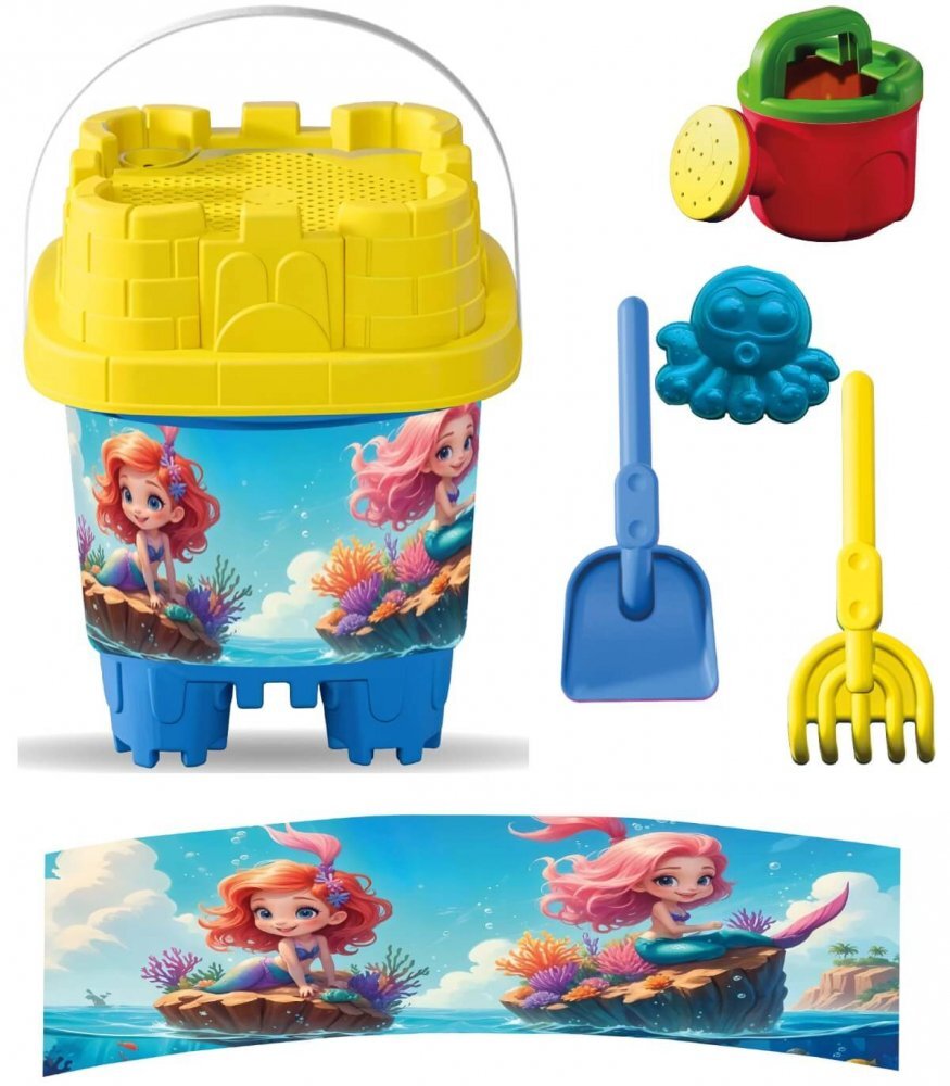 LEA TRADE Set cu galeata si accesorii pentru nisip si plaja 16 x 16 x 21 cm