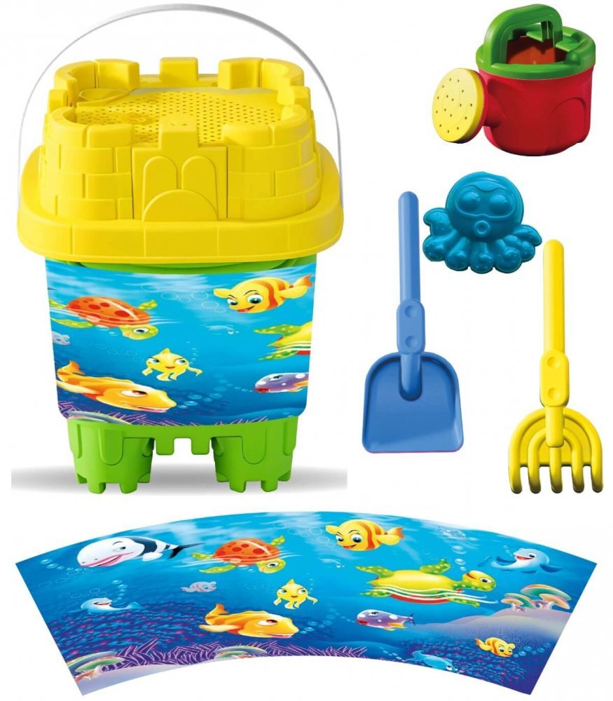 LEA TRADE Set cu galeata si accesorii pentru nisip si plaja 16 x 16 x 21 cm