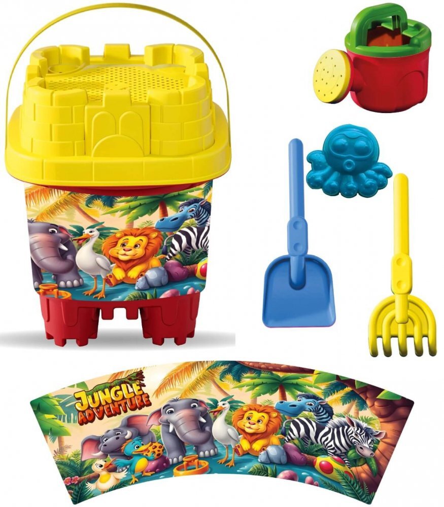 LEA TRADE Set cu galeata si accesorii pentru nisip si plaja 16 x 16 x 21 cm