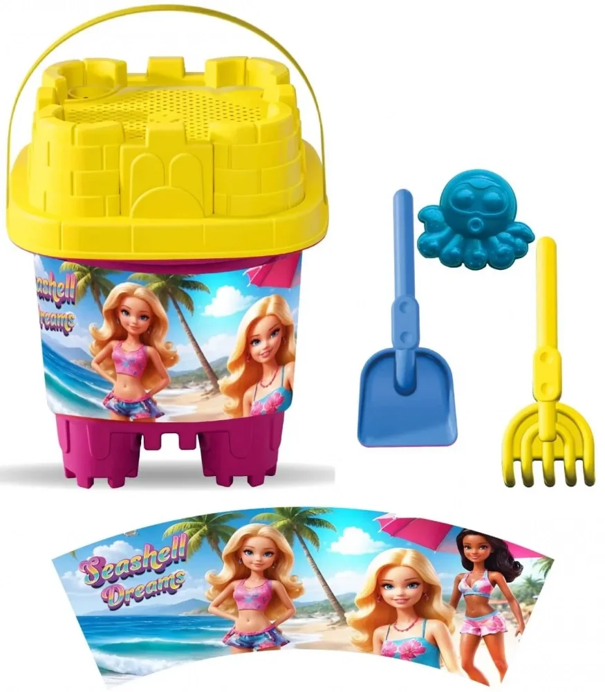 LEA TRADE Set cu galeata si accesorii pentru nisip si plaja 16 x 16 x 21 cm