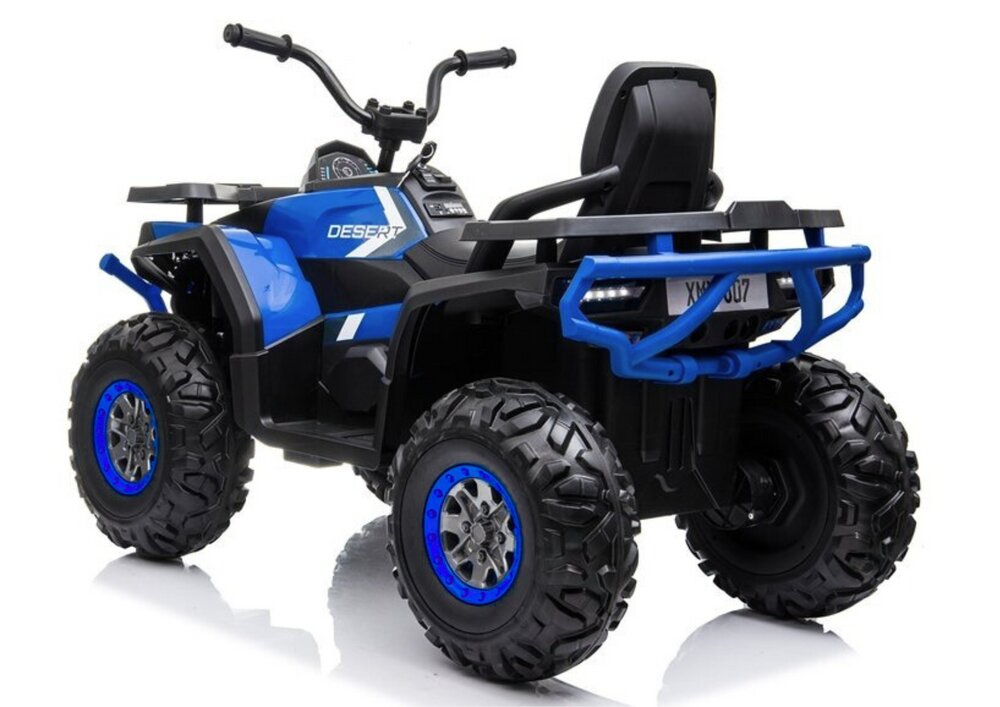 LeanToys Atv electric pentru copii Blue XMX607 cu acumulator pornire la cheie tractiune 4x4 2 viteze roti din EVA lumini LED MP3 maxim 50 kg dimensiune 111 x 65 x 74 cm