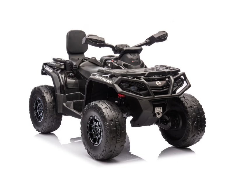 LeanToys Atv electric pentru copii Can Am Outlander black 4 motoare x 200W scaun cu piele ecologica roti eva lumini led panou multimedia usb sd mp3 si bluetooth
